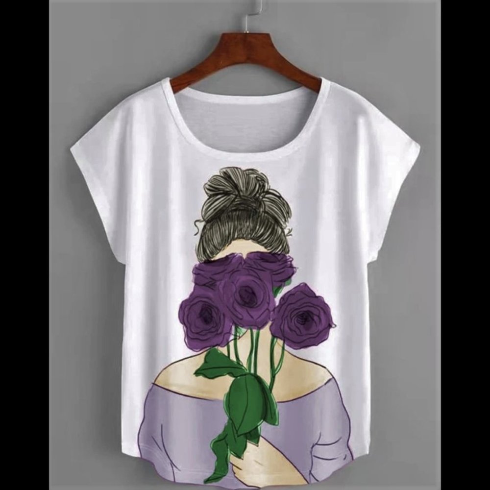 👀 PURPLE PLUS Floral/Lady Graphic Print Tee